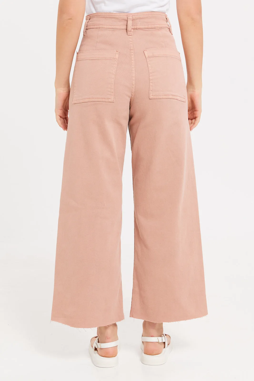 Women Pink Cropped Wide Leg Jeans