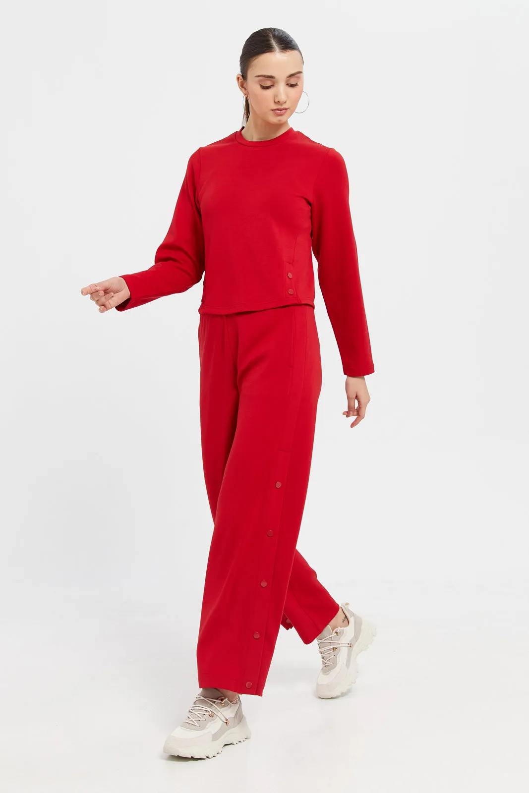 Women Red Wide Leg Trousers