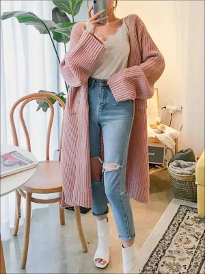 Women's Over-Sized Fall Knit Side Slit Cardigan