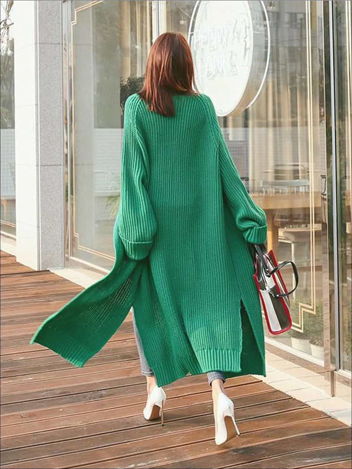 Women's Over-Sized Fall Knit Side Slit Cardigan