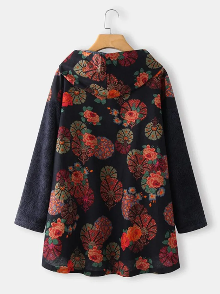 Women's Vintage Floral Warm Button Coat