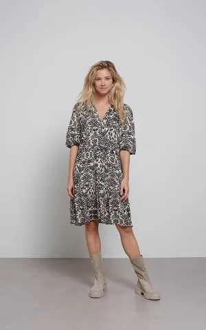 YAYA  Pumice Stone  Printed V Neck Dress